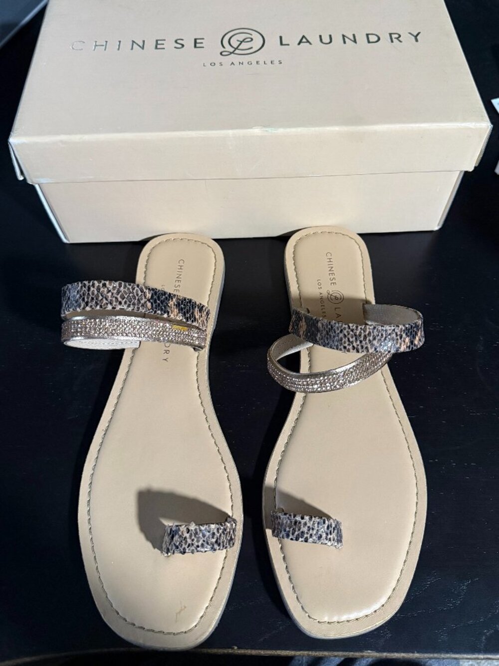 Chinese Laundry Women's Safari Flat Sandal Blush Snake Leather Stone